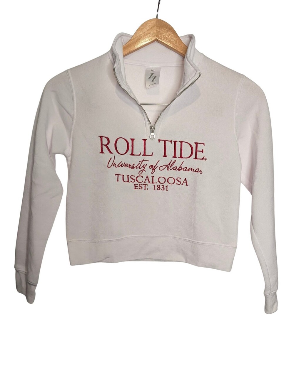 University of Alabama 'Roll Tide' White Quarter-Zip Sweatshirt. Size Medium